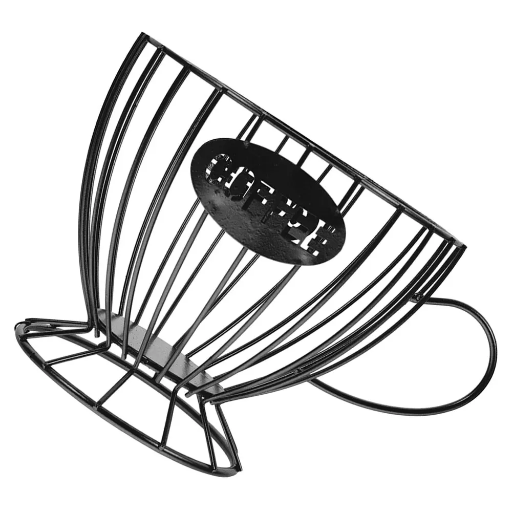

Coffee Cup Fruit Basket Storage Organizer Black Iron Large Capacity Coffee Holder Snacks Container Metal Wire Storage