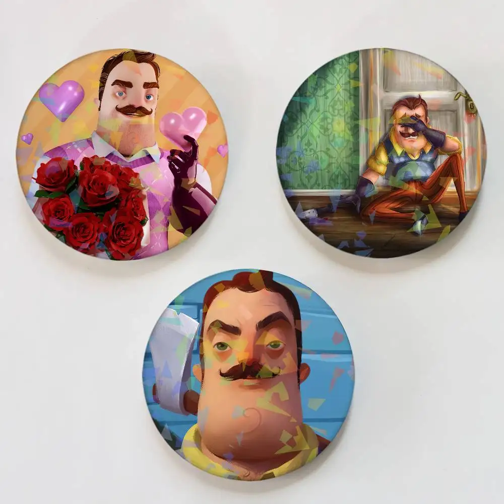 Game H-Hello Neighbor Round Exquisite Laser Badge Brooches Creative Pins For Clothes Hat Backpack Gift Accessories