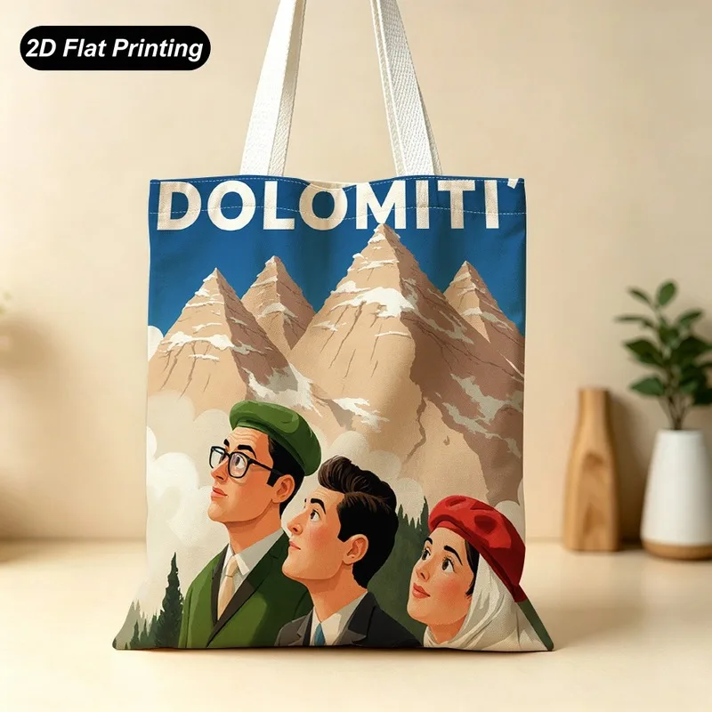 Vintage Snow Mountain Character Print Tote Bag Large Capacity Traveling Bag Women Bag Eco Friendly Handbag Suitable Shopping