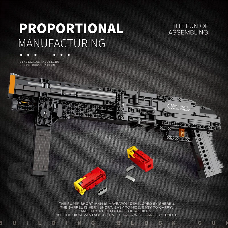 Набор строительных блоков для модели суперкороткого ружья, 882-комп. Набор игрушек для военного оружия, креативный подарок на день рождения для взрослых, детей, мальчиков 14+