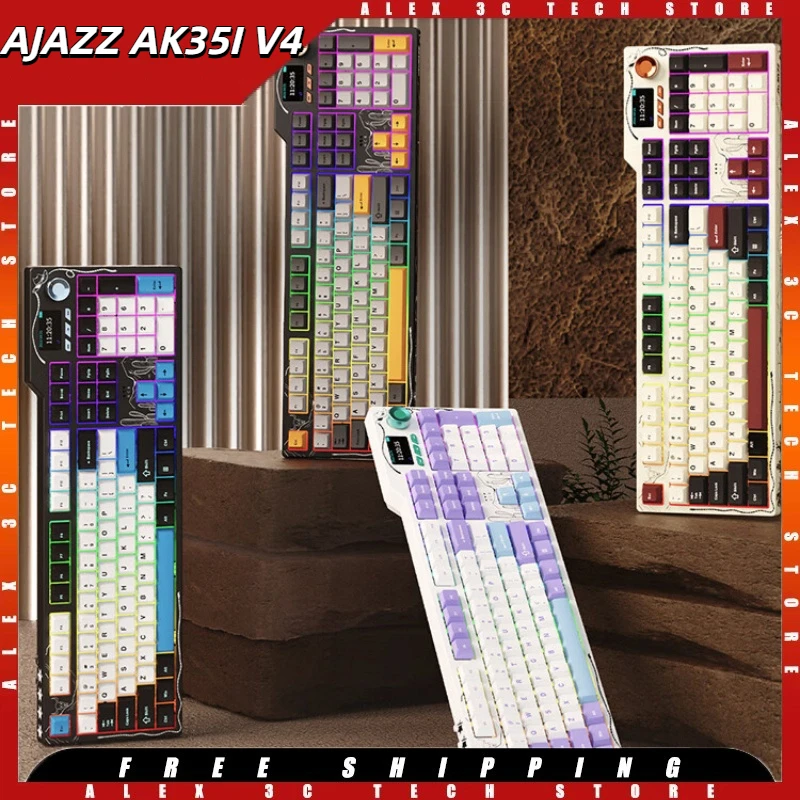 

AJAZZ AK35I V4 Mechanical Keyboard With Screen Hot Swappable PBT Keycaps Ergonomic Wireless Bluetooth Gaming Keyboard Office Use