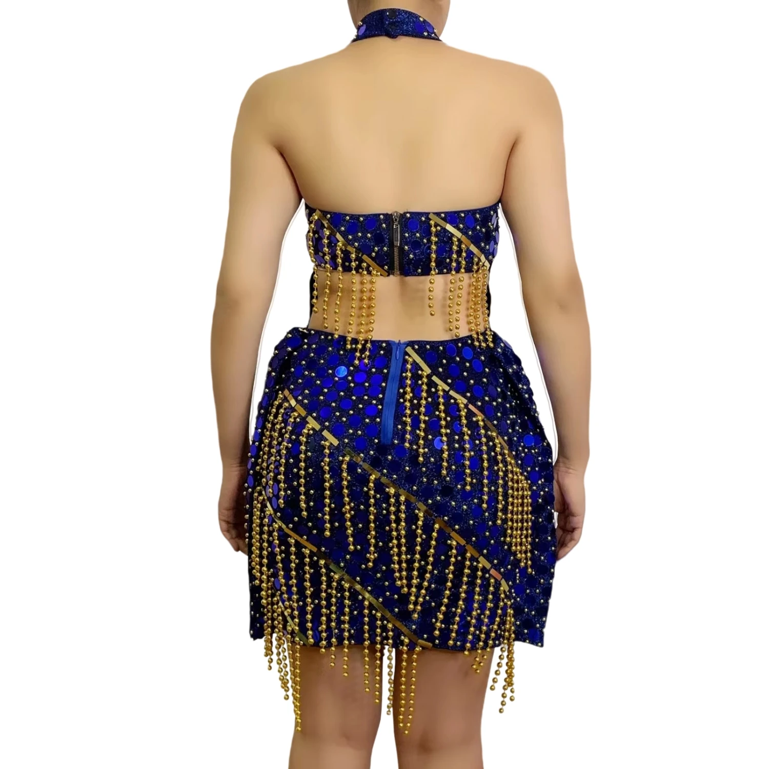 Sparkly Rhinestone Blue Gold S - Sparkly Rhinestone Club Party Dress recension och pris