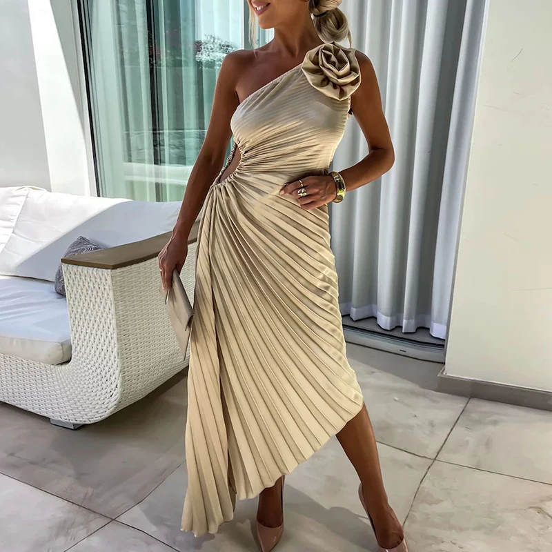 Womens Sexy Slash Neck Irregular Pleated Dress Spring Off Shoulder Batwing Sleeve Party Dress Summer Backless Loose Long Dresses