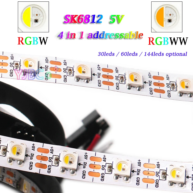 

Addressable RGBW RGBWW 4 colors in 1 LED Strip SMD 5050 RGB White pixle IC SK6812 Lamp Tape 30/60/144 leds/m 5V smart Lights bar