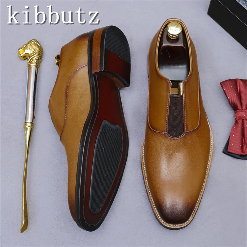 Luxury Handmade Genuine Leather Men Shoes Fashionable British Style Cowhide Slip On Business Suit Oxford Shoes