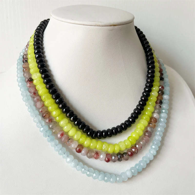 5*8MM Faceted Agate Aquamarine Tourmaline Necklace Vintage Natural Stone Jewelry Elegant Exquisite Beaded Chain Choker Collier