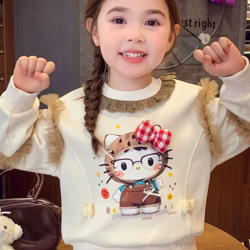 

Kawaii Hello Kitty Sanrio Children Cute Cartoon Comfortable Warm Hoodie Cotton Sports Clothes Blouse Christmas Gifts for Kids