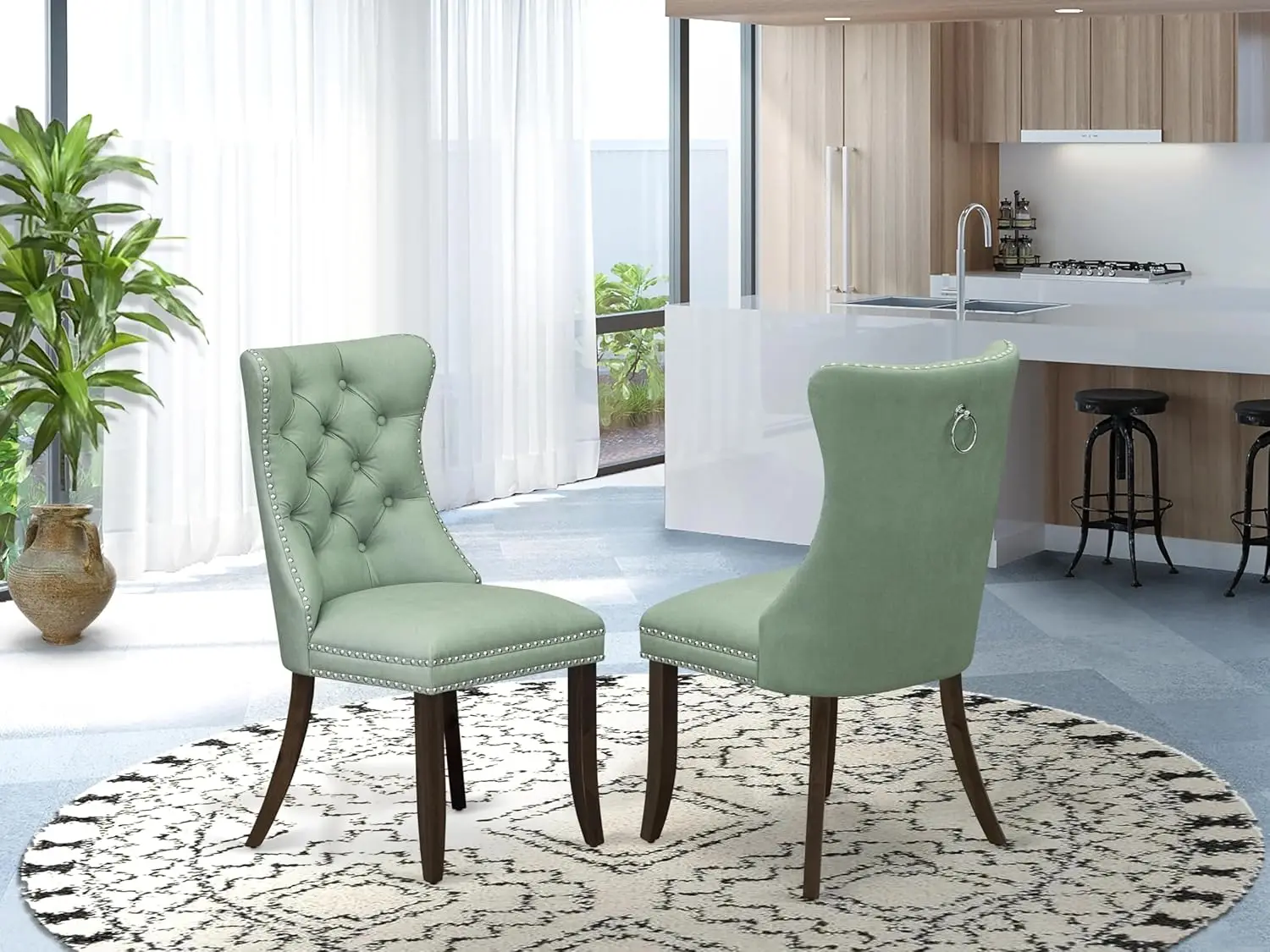 

Мебель East West DAP8F22 Dallas Parson Стулья для столовой - Стул с мягкой подкладкой из ивовой зеленой полиэфирной ткани на пуговицах