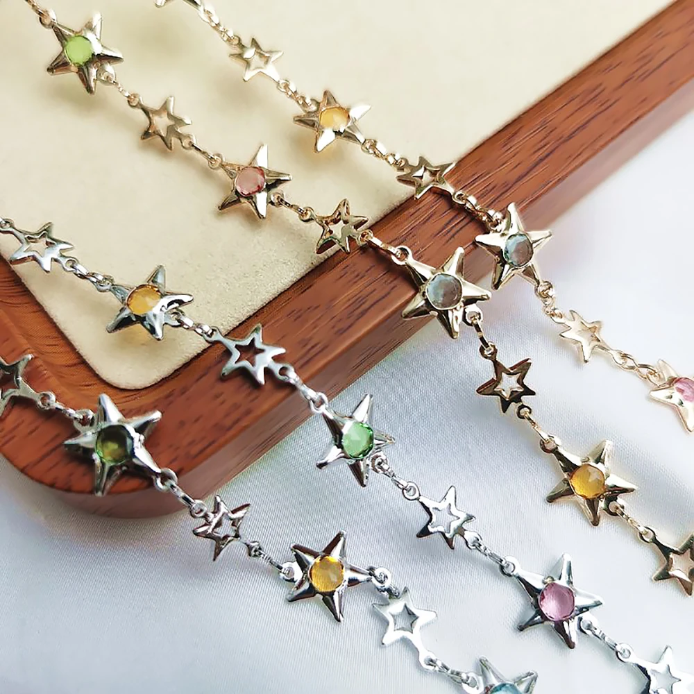 1Meter Star Chains Micro Inlay Crystal Stars Copper Chains for Handmade Bracelet Necklace Supplies DIY Jewelry Making Components