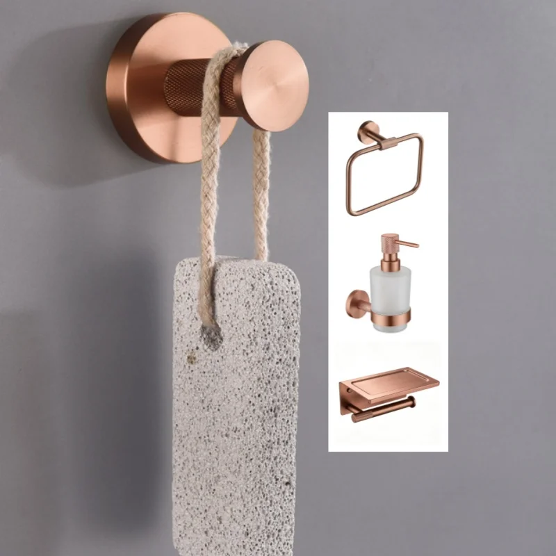 Brushed Rose Gold Brass Knurling Toilet Brush Holder Toilet Paper Holder Towel Bar Rail Rack Hanger Hook Soap Dish Hardware