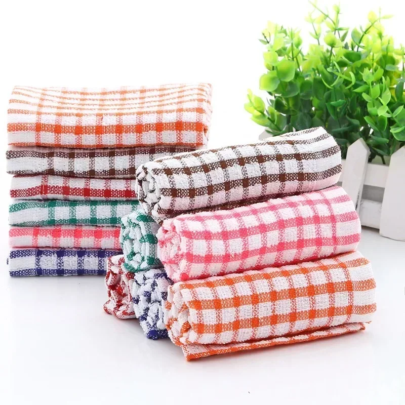 Soft Plaid Absorbent Kitchen Table Dishcloth Cotton Cleaning Cotton Tea Towel Cotton Fabric Non-stick No Smell