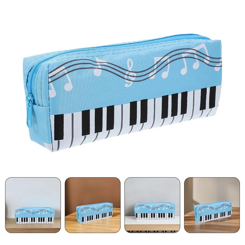 

2pcs Canvas Pencil Pouch Women Cute Storage Bag Makeup Brush Holder Piano Keyboard Design School Travel Music