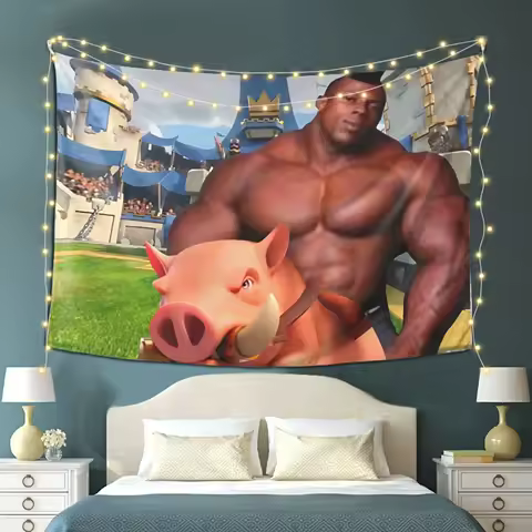 Funny Muscle Man Hog Rider Tapestry - Viral Meme Gamer Wall Hanging for Bedroom Living Room Dorm Decor