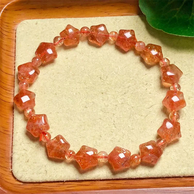 

Natural Gold Strawberry Quartz Star Bracelet Heart Beads Jewelry Stretch Charm Bracelet For Chirstmas Gift 9/10MM