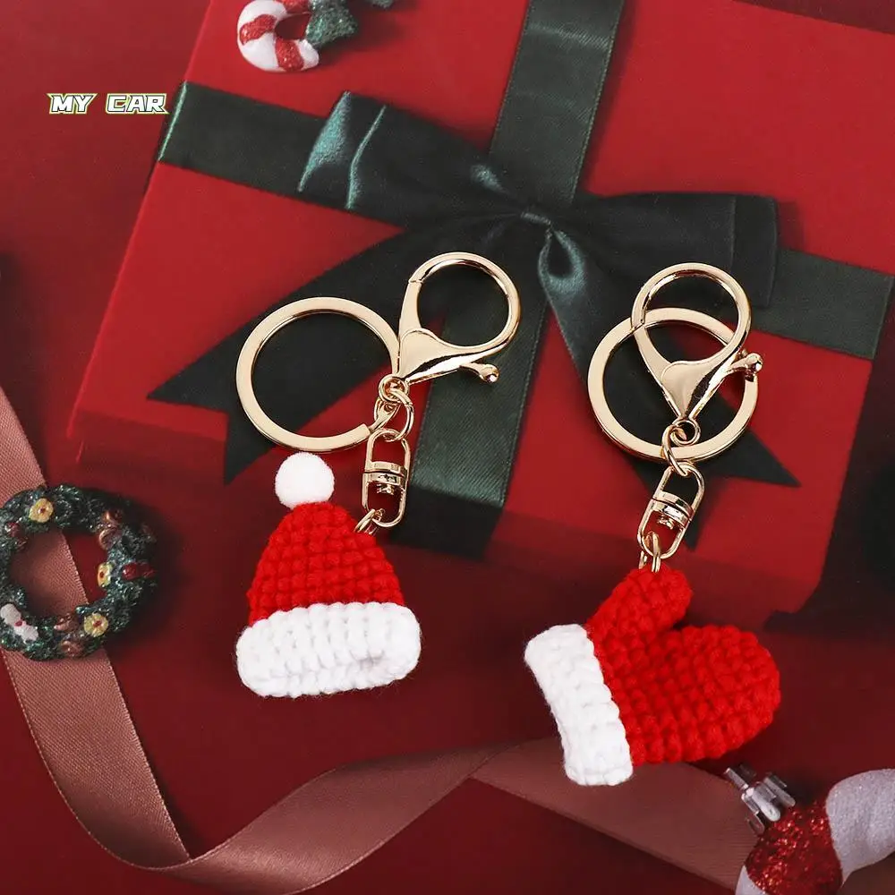 

Gift Christmas Hat New Year Present Xmas Women Key Buckle Korean Style Key Ring Christmas Key Chain Handmade Crochet Pendant