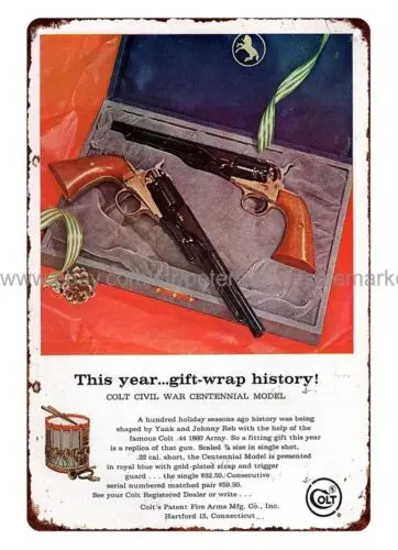 dorm room art decor 1961 Colt Army Revolver hunting firearm metal tin sign