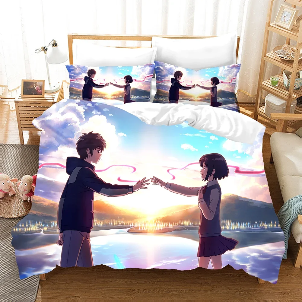 

Your Name Luxury Bedding Set Japan Anime Cartoon Duvet Cover Set Comforter Bedspread Linen Twin Single Size Printed Home Textile