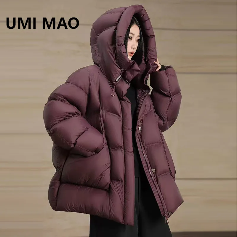 

UMI MAO High-End Down Jacket For Women Winter Thickened Puff Feel Hooded Loose White Duck Down Large Puffer Coat