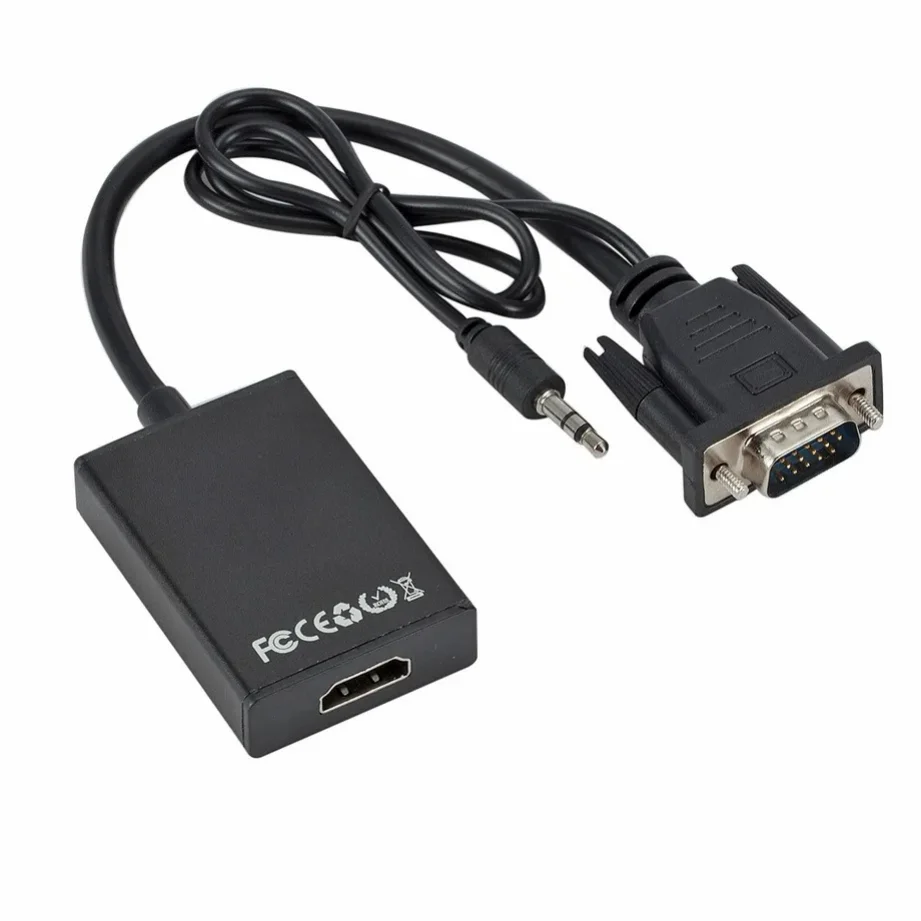 Grwibeou 1080P VGA to HDMI-compatible Converter Adapter Cable With 3.5Mm Audio Cable For PC Laptop To HDTV Projector