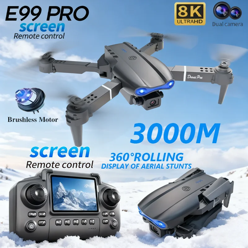 Drone E99 Pro avec caméra HD 8K, quadrirotor télécommandé, avion à quatre axes, maintien d'altitude, jouet volant GPS pour la photographie aérienne