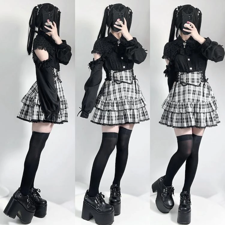 Japonês harajuku mini saia punk estilo universitário xadrez bolo subcultura y2k saia menina verão cintura alta doce mini saia