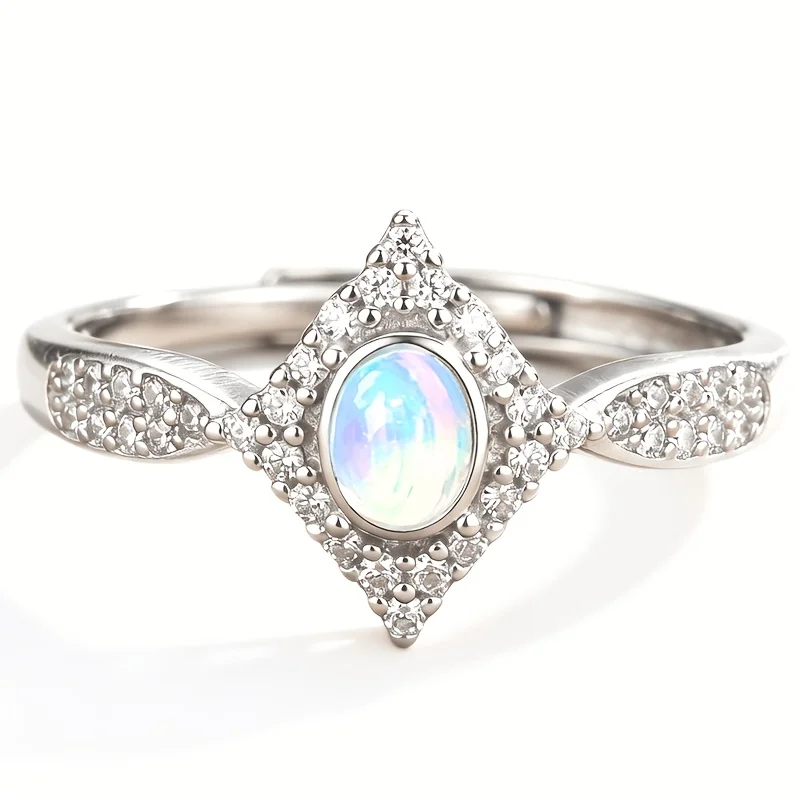 1Pce 45mm Natural Opal Ring, S925 Sterling Silver | Iridesn | Quiet Luxury | Halloween, Christmas, and Thanksgiving gifts
