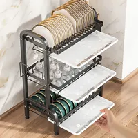 Dish Drying Rack 2/3-Tier Compact Kitchen Dish Rack Drainboard Set Large Rust-Proof Dish Drainer with Utensil Holder