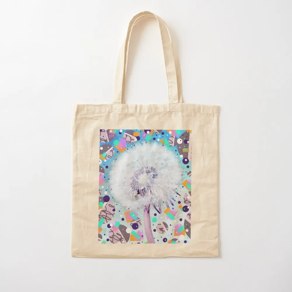 Blue and purple dandelion wish with geometric circles Tote Bag handbag cute pouch bag shopper bags Canvas Tote Bag