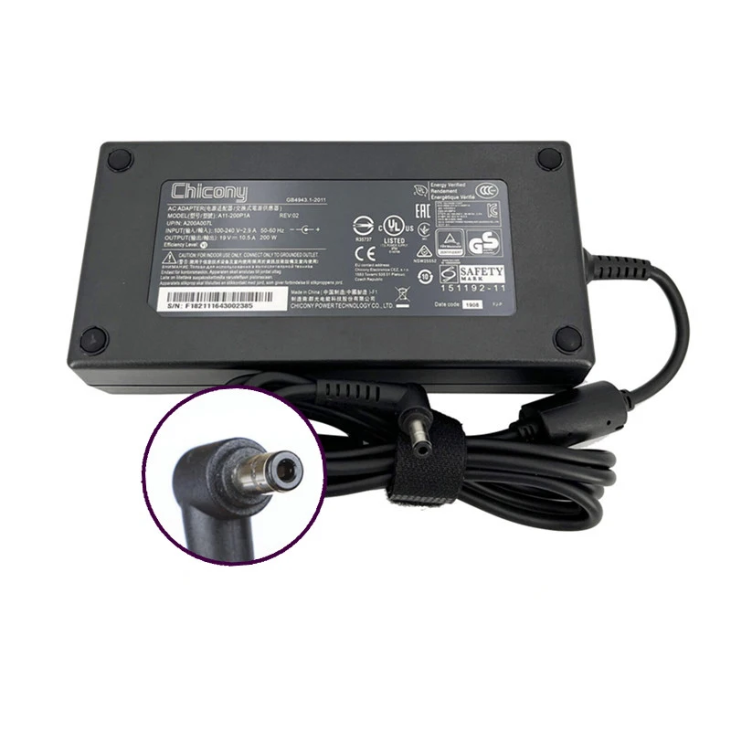 

Original Chicony A11-200P1A 19V 10.5A 200W AC Adapter Charger For CLEVO PA70ES P650RG P671RG GAMING Laptop A200A005L A200A007L