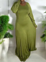 Green Dress Women Elegant Long Sleeve Maxi Dress Stretchy High Quality Plus Size Dress Clothing 3xl 4xl Wholesale Dropshipping
