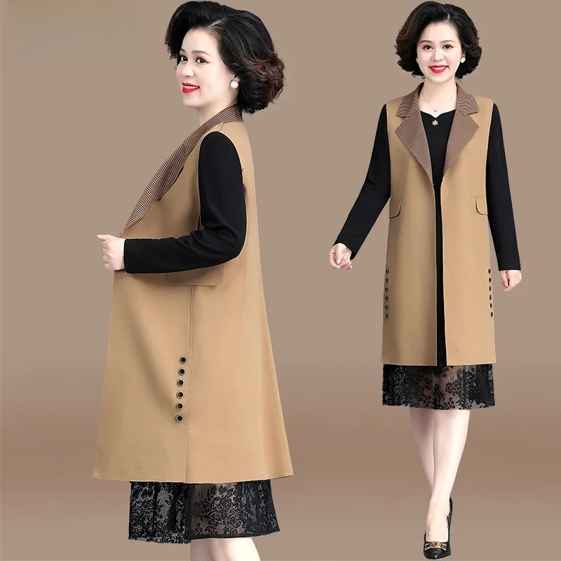 

Faionable Mid-Length Jaet And Vest Set for Middle-Aged Women Autumn Wear Two-Piece Dr Ele Mom Clothes Korean Sle
