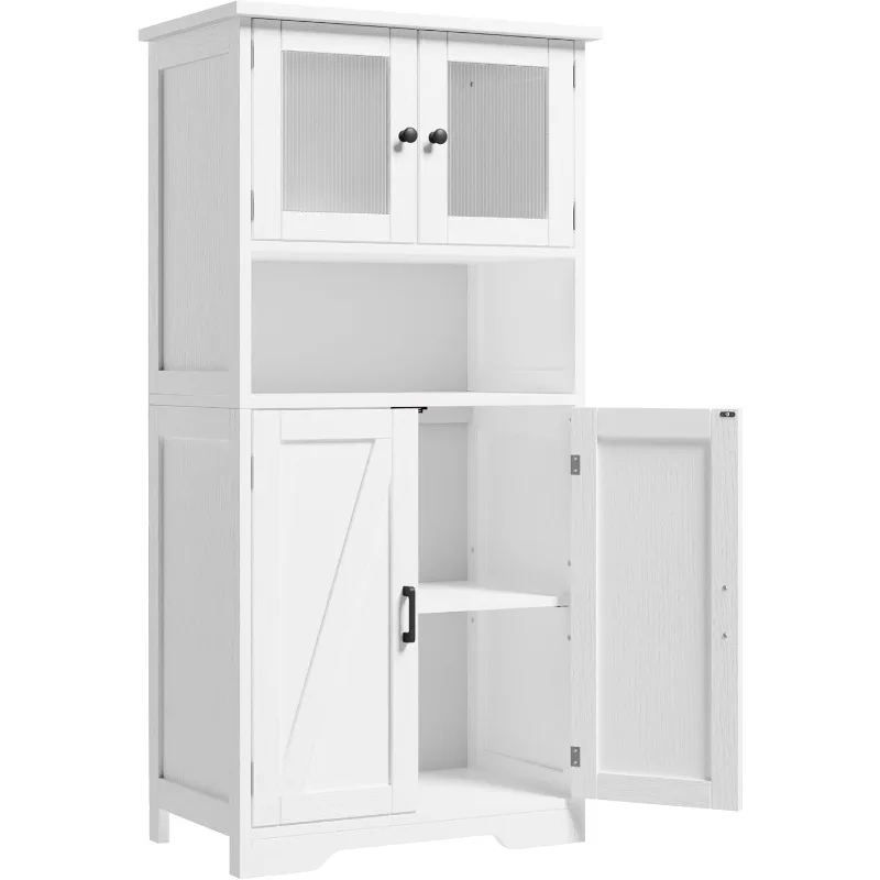 Bathroom Storage Cabinet, Freestanding Floor Linen Storage Cabinet with Doors and Shelves, Wooden Kitchen Pantry Storage