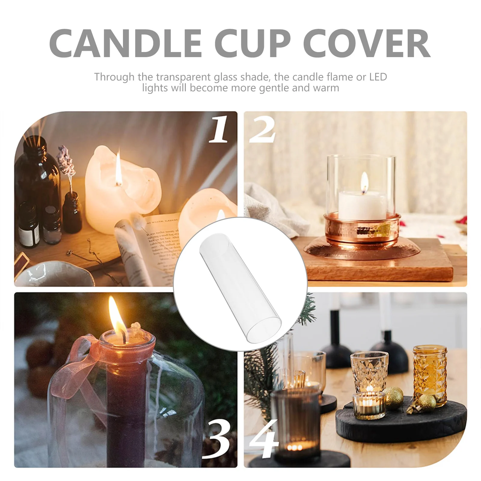 

4Pcs Simple Glass Shade Transparent Windproof Practical Creative Home Decor Cover Glass Cover Container