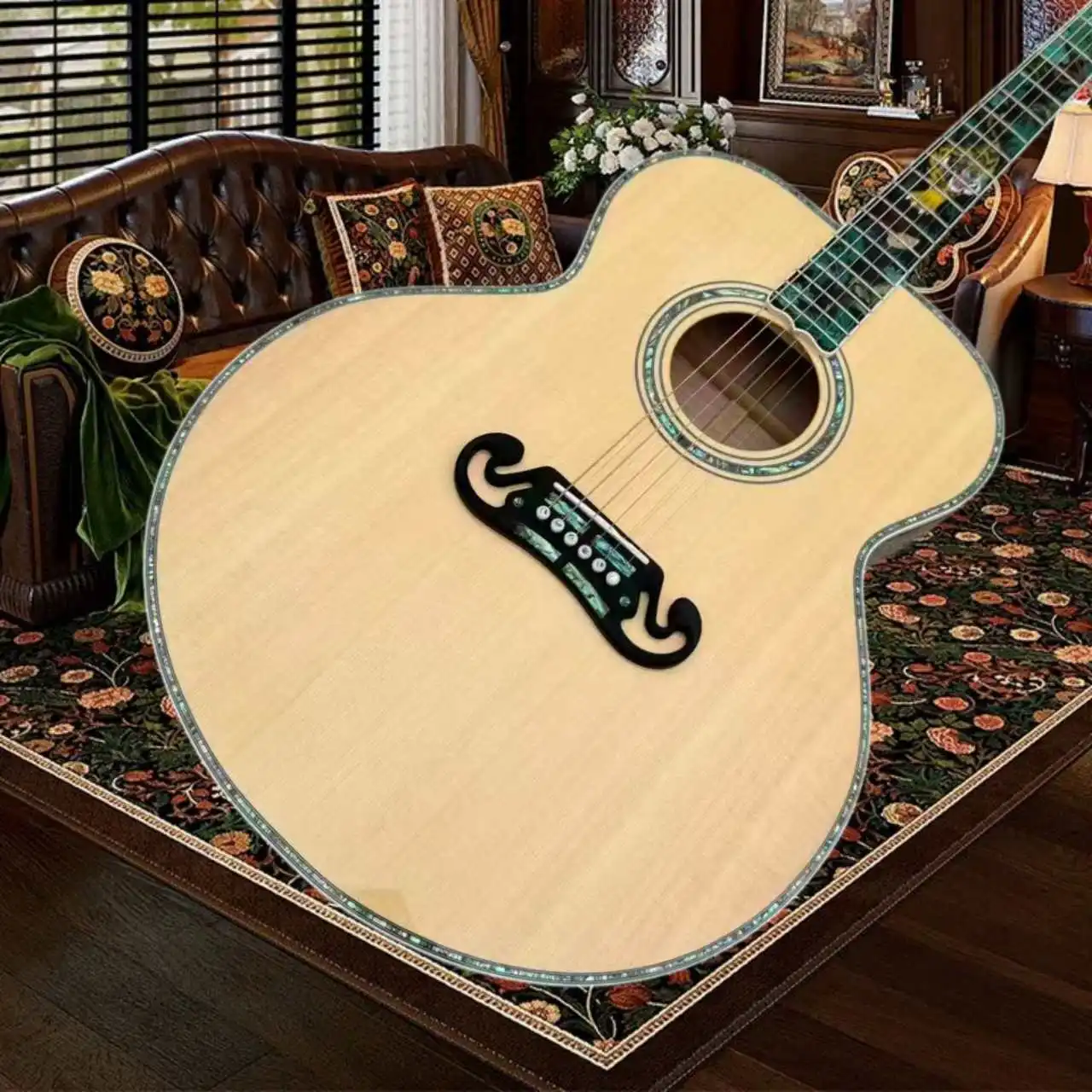Gibson Acoustic Guitar Tiger Fingerboard Inlay Abalone Shell Binding Distinctive Moustache Bridge Ebony Fingerboard Spruce Body