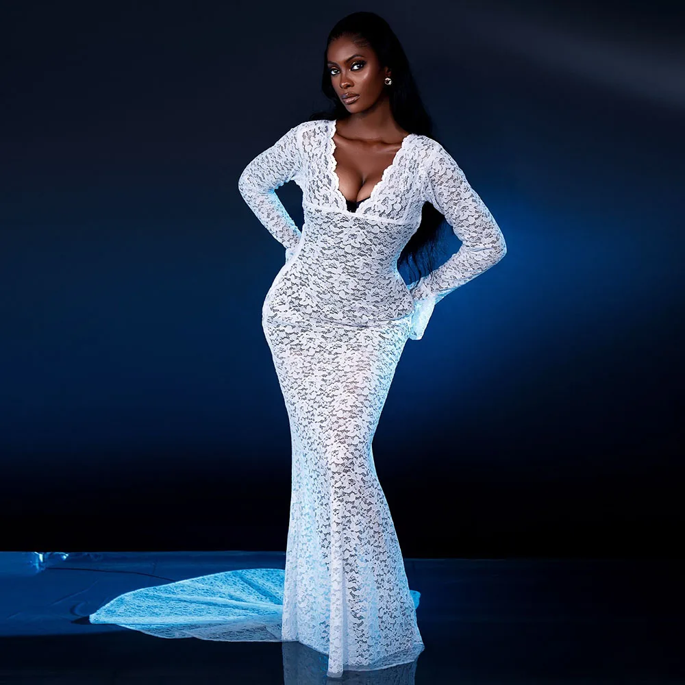 

Sexy Mermaid Wedding Dresses For Brides Lace Long Sleeves Bridal Gowns African Women Vestidos Elegantes Customized