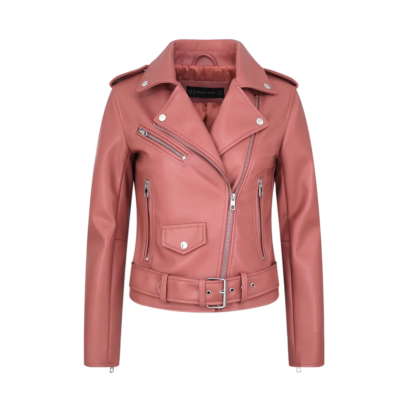 

Sli ort женская кожаная куртка с высокой талией мотоциклетная верхняя одежда длинная светящаяся молния мягкое байкерское пальто из искусственной кожи