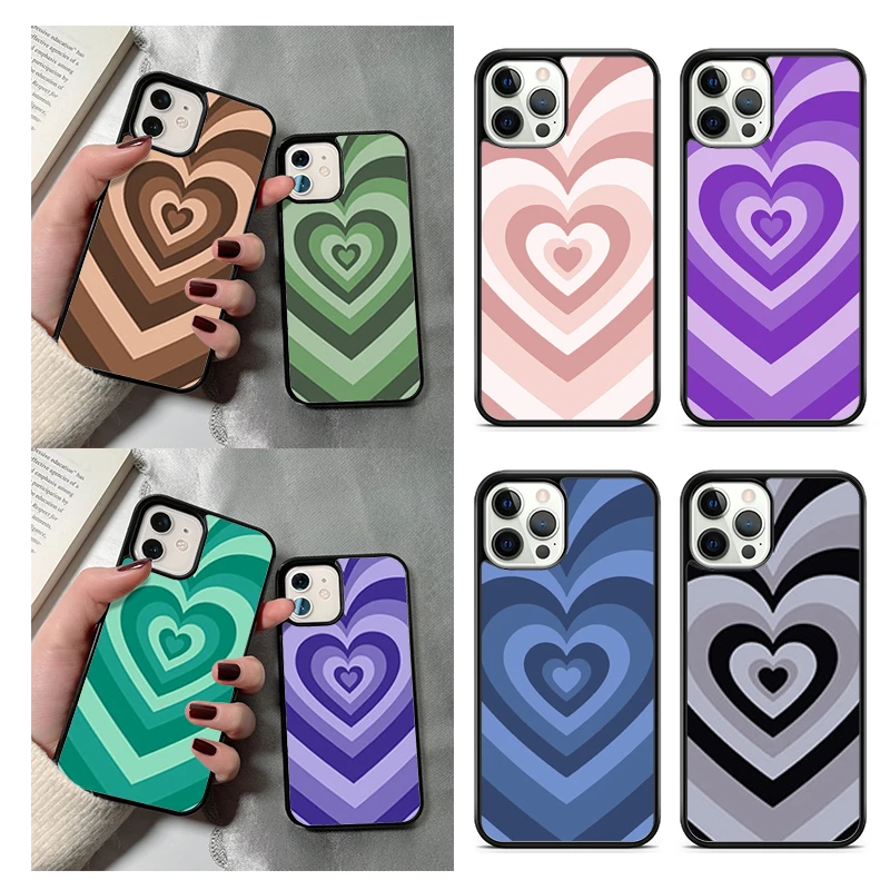 Coque de téléphone avec cercles de cœur, étui pour iPhone 17 Air 14 15 16 16e 13 12 Max, Apple 14 15 16 16e 11 Pro Max Plus