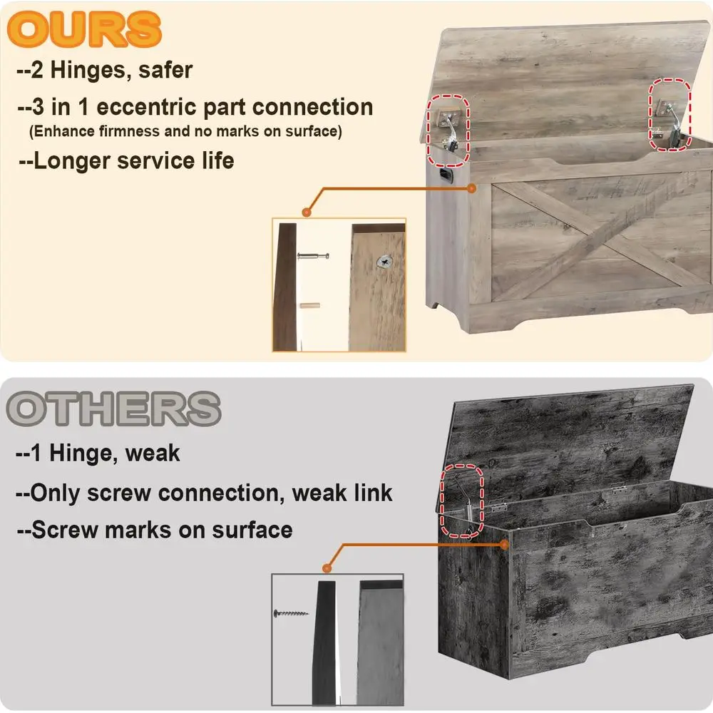 Bangku Penyimpanan Kayu Abu-abu dengan 2 Engsel, 15.7x31.5x18.9, Penyimpanan Sepatu di Pintu Masuk untuk Ruang Tamu & Kamar Tidur