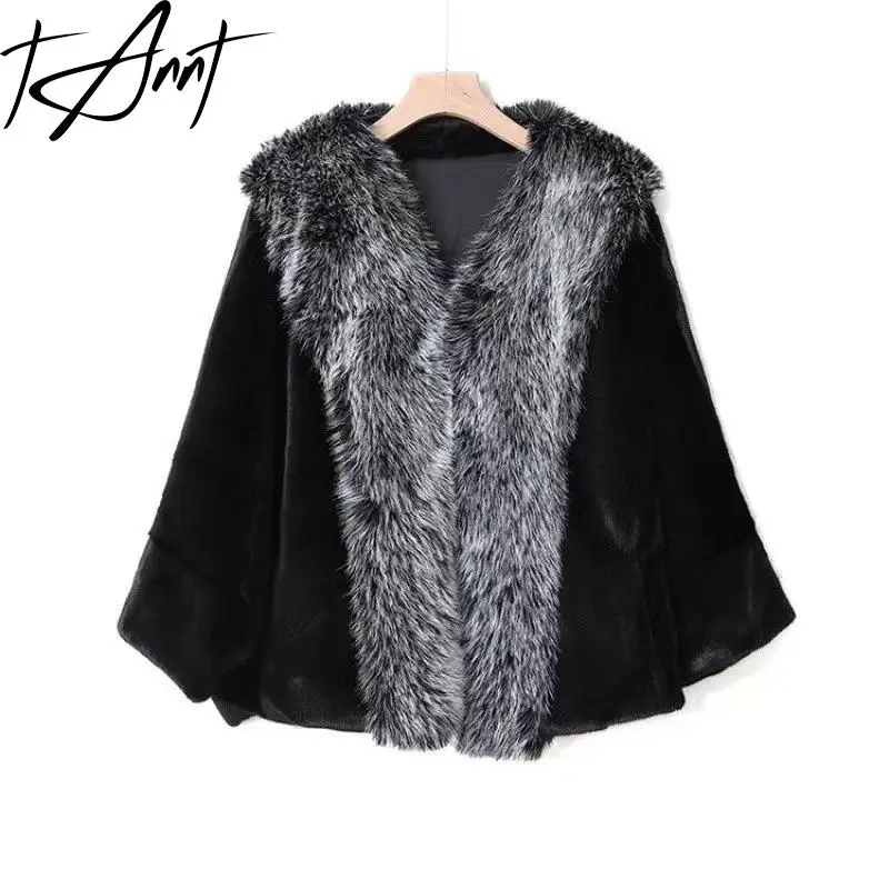 TANNT Women Fur Coat 2024 Autumn Winter New Imitation Mink Fur Batwing Sleeve Short Faux Fur Jacket All Match Fashion Warm Tops