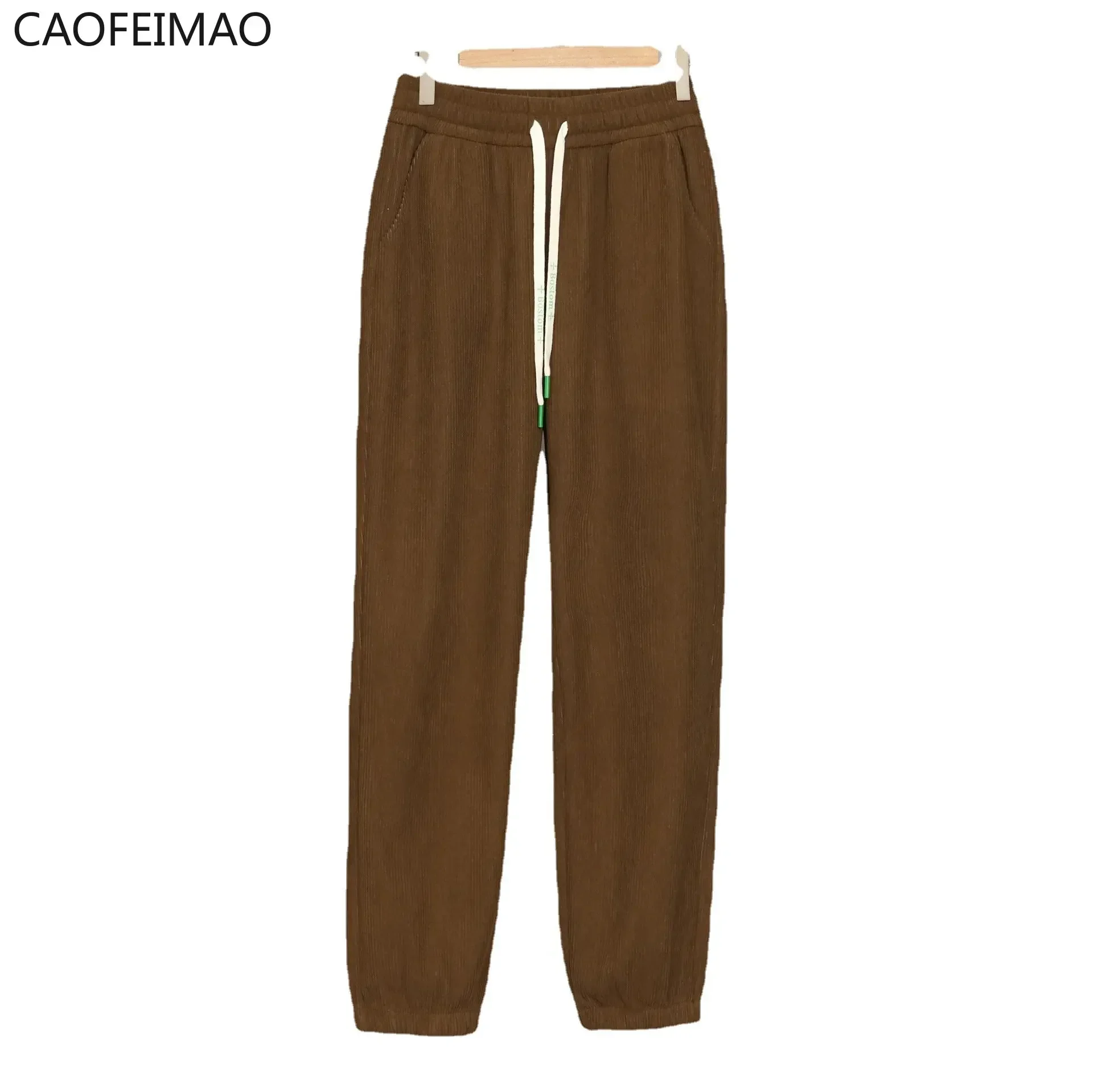 Primavera y otoño de las mujeres nueva cintura alta suelta de gran tamaño mostrar pantalones sanitarios finos paquete de pana pie pantalones casuales marea