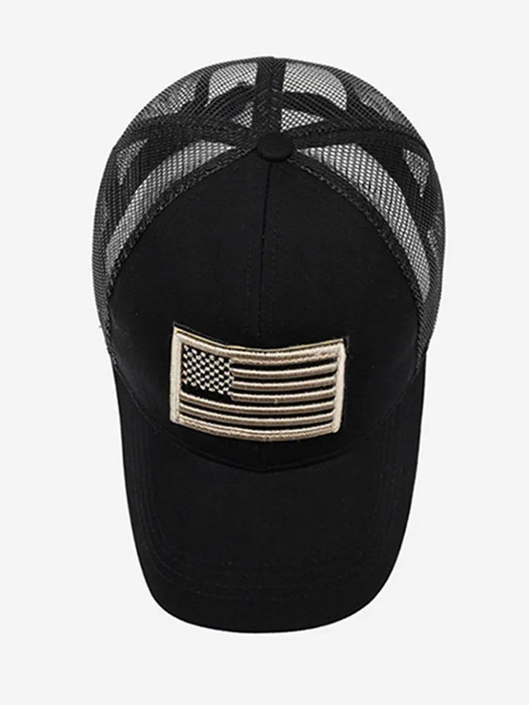 Outdoor-Trucker-Kappe für Herren mit gesticktem Flaggen-Tarnpflaster und Klettverschluss – Detail 7