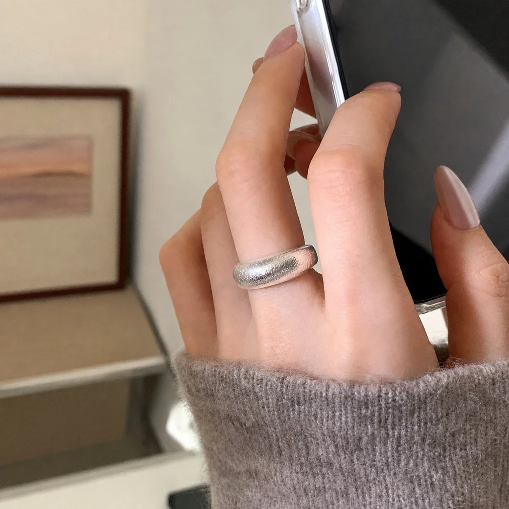 

1-piece set of light luxury retro style frosted texture textured plain ring silver women's index finger ring ring ring