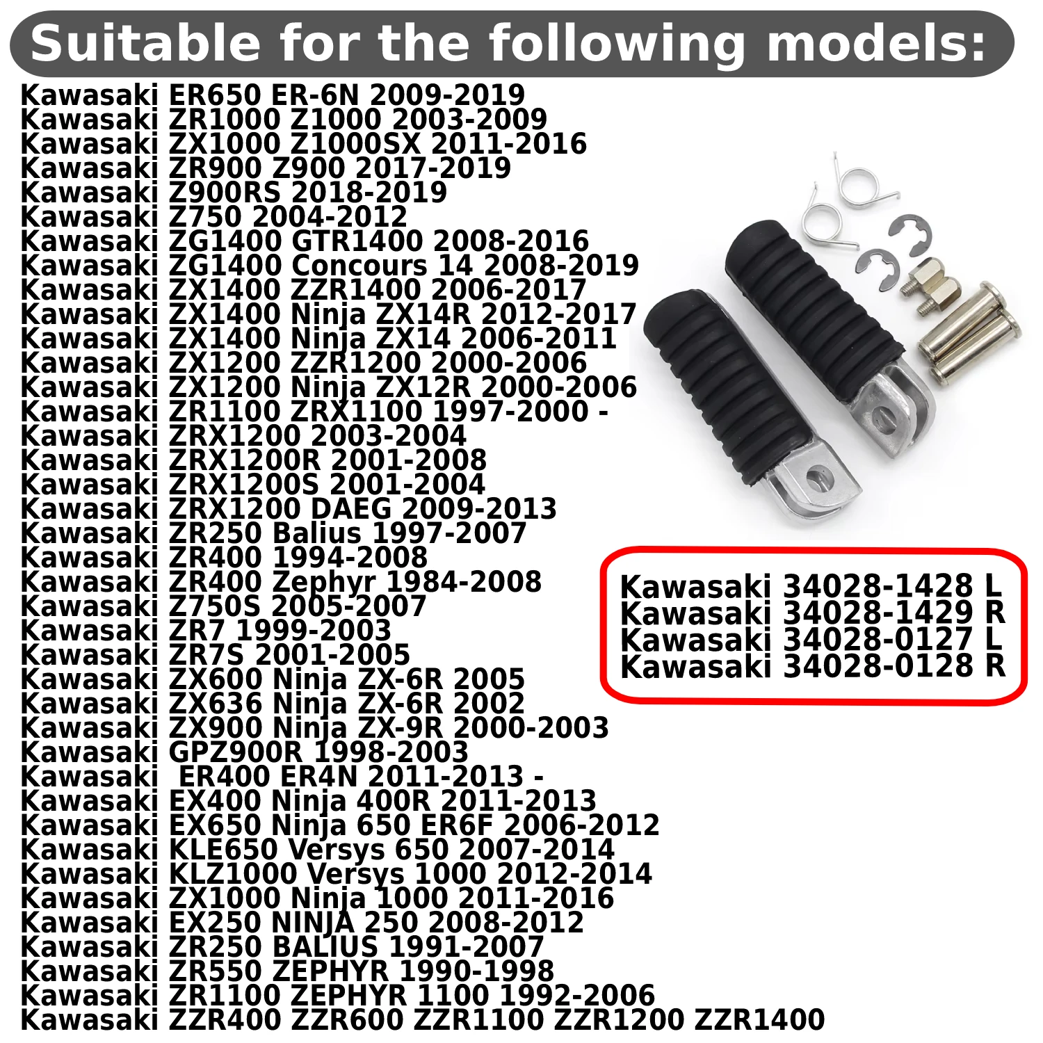 Motorcycle Footrest Pegs For Kawasaki ER650 ER-6N ZR1000 Z1000