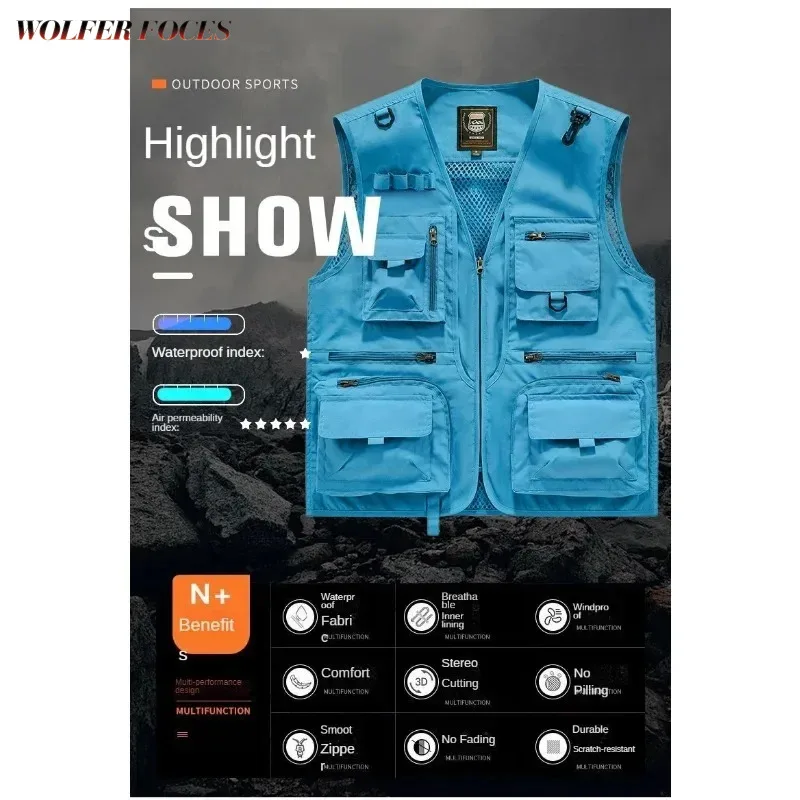 

Work Hunting Camping Vest Knit Fishing Cowboy Clothing Denim Shipping Windbreaker Waterproof Men's Man Sleeveless Jacket Free