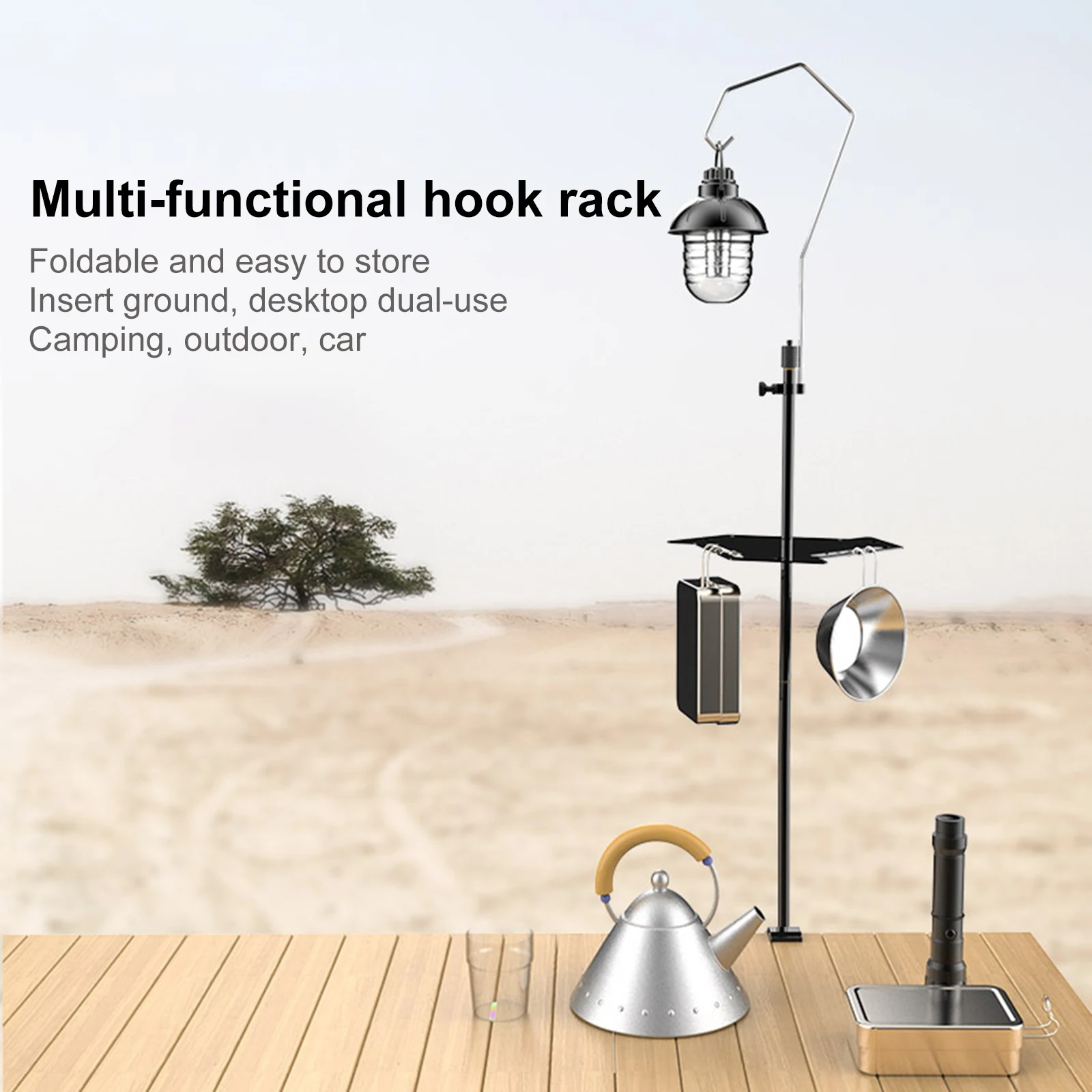 Foldable Camping Hanging Rack Holder Portable Lantern Lamp Water Bottle Pot Stand Pole Storage for Fishing Picnic