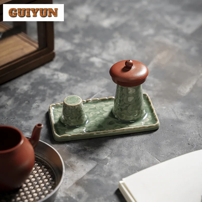 Celadon Relief Cleaning and Drying Teapot Cover Holder Japanese Cover Frame Zisha Pot Lid Shelf Tea Services Supplies Decoration