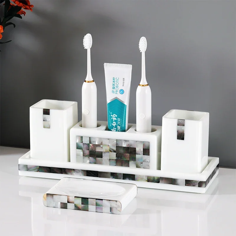 

Resin Shell Bathroom Five-piece Set Home Wash Set Mouthwash Cup Toothbrush Holder Soap Dish Storage Tray Tissue Box Storage Box