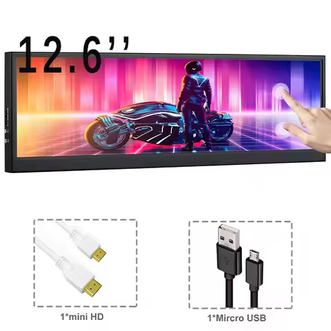 Wisecoco 12.6 Inch Touch Monitor 1920X515 Stretched Bar LCD Display Secondary Screen HDMI for Aida64 CPU GPU Display Laptop