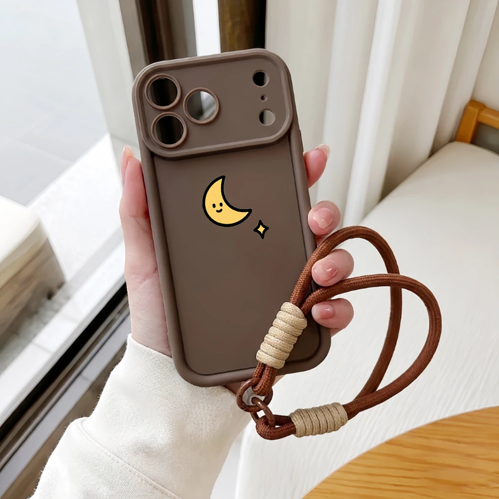 Cartoon-Mond-Lanyard-Handyhülle für iPhone 11 12 13 14 15 16 17 Pro Max 16 15 14 Pro Plus 17E XR Stoßfeste Matte Silikonhülle – Detail 6