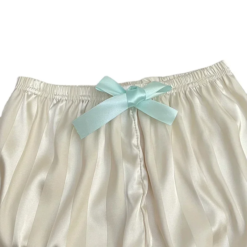 High-quality Ice Silk Lace Lace Girl Pajamas Spring and Summer Short-sleeved Shorts Home Service Two-piece Set Nightwear Nightie